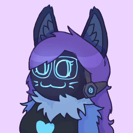 Drawing of Catabit facing left, looking quite floofy. She is
                        wearing a dark gray top with a cyan heart in the center.