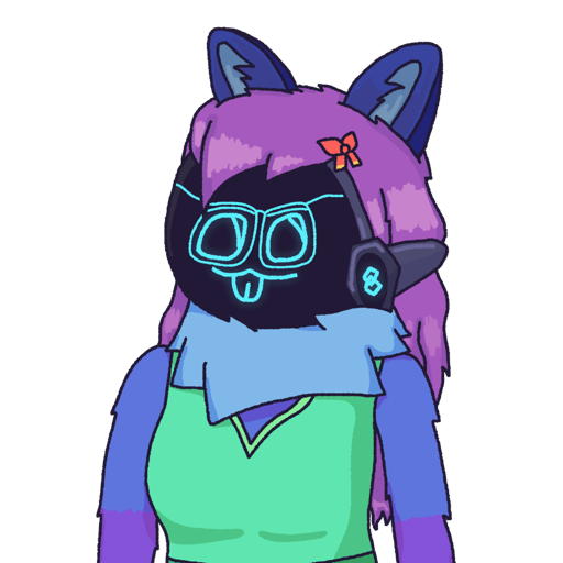 Art of Catabit looking left with a neutral expression and her tongue
                        displayed by her mouth. Catabit is wearing her bow and a teal dress.