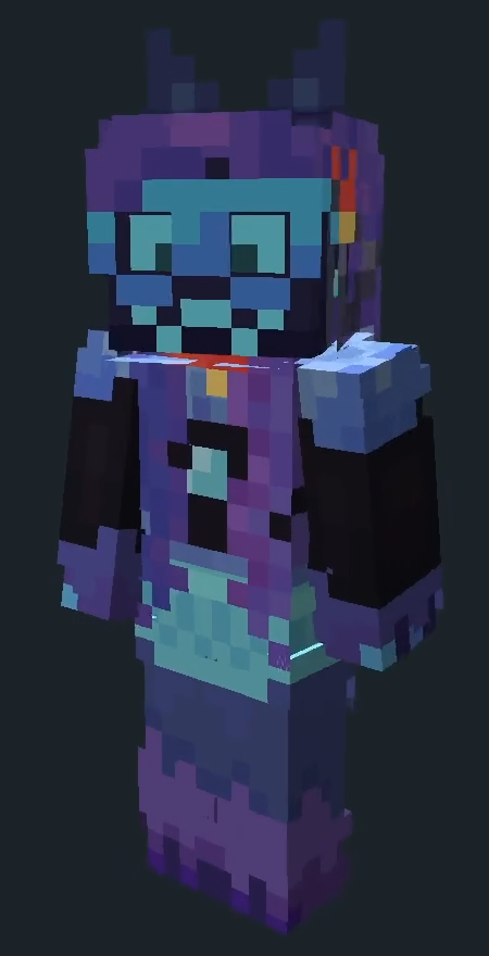 A showcase of the minecraft skin of Catabit. In this screenshot, she
                        is looking slightly to the left of the viewer with a smiling expression.
                        Catabit has a black crop top, cyan skirt, and red collar. Her hair goes
                        down her body all the way to her skirt. Her ears are visible above her
                        head, and her tail is slightly visible behind her legs.