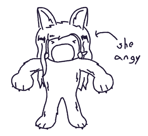 Quick sketch of my fursona Catabit. She is looking forwards and
                        screaming, standing with her arms out.